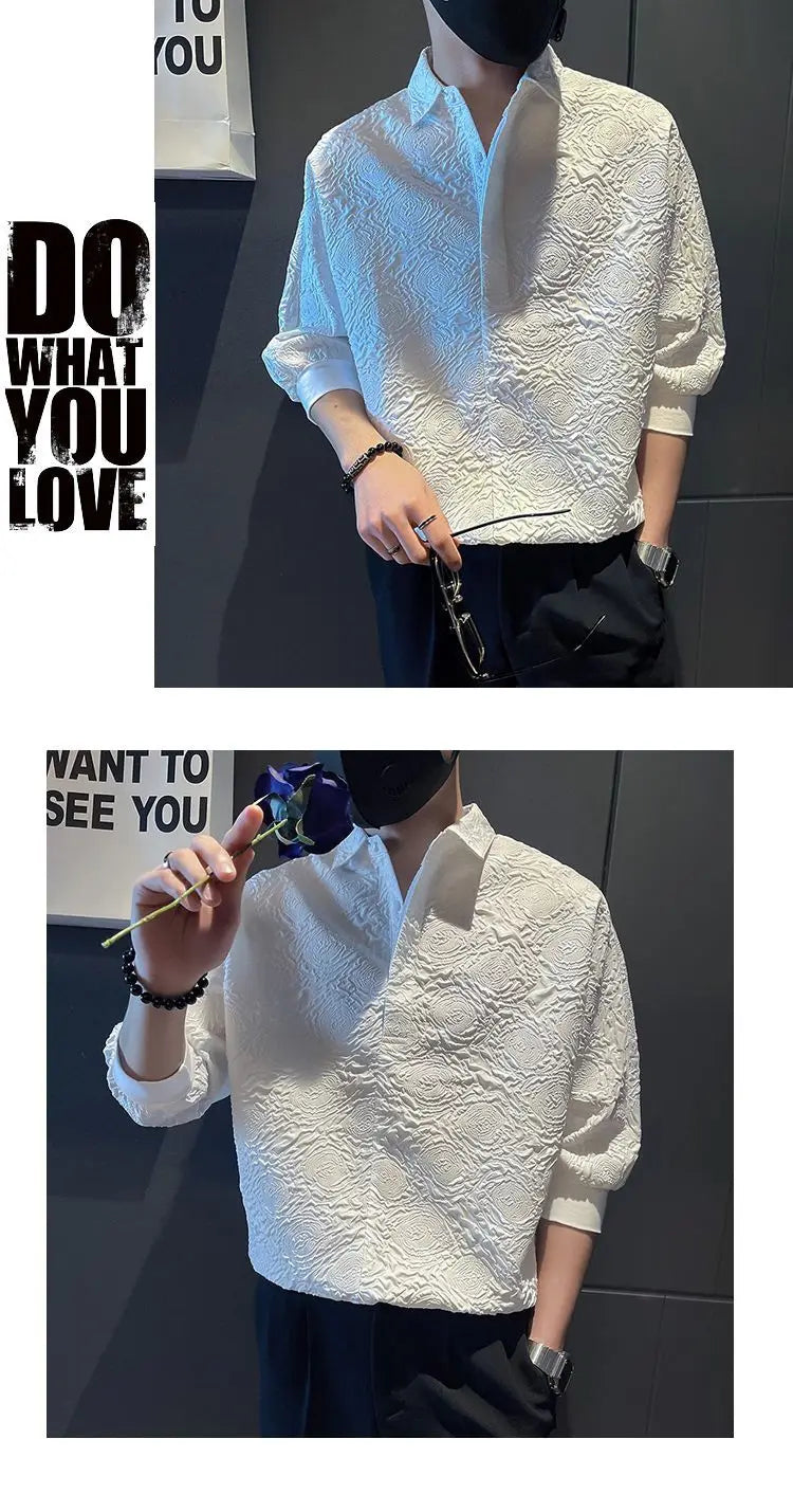 Short-sleeved Shirt Men's Loose and Versatile Five-point Sleeve 2025 New High-end Design Trendy Slim Half-sleeved Shirt