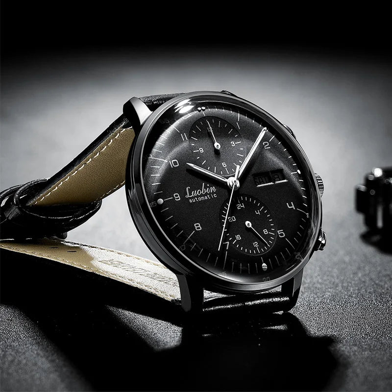 Mens Business Watch Mechanical Movement Multifunction Chronograph Stainless Steel Waterproof Automatic Calendar Sapphire