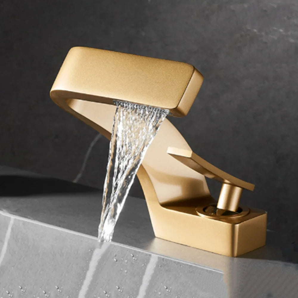 Matte Golden White Basin Faucet Black Chrome Brushed Gold Mixer Tap Hot Cold Water Single Handle Waterfall Tap Bathroom Use