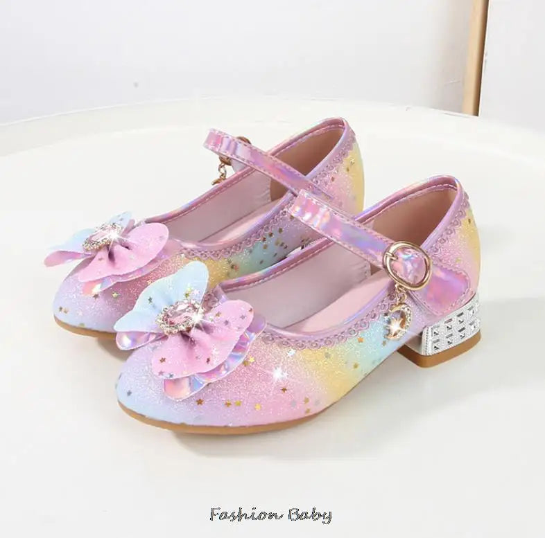 Princess Shoes Children Shoes Round-Toe Soft-Sole Big Girls High Heel Princess Crystal Party Shoes Single Shoes