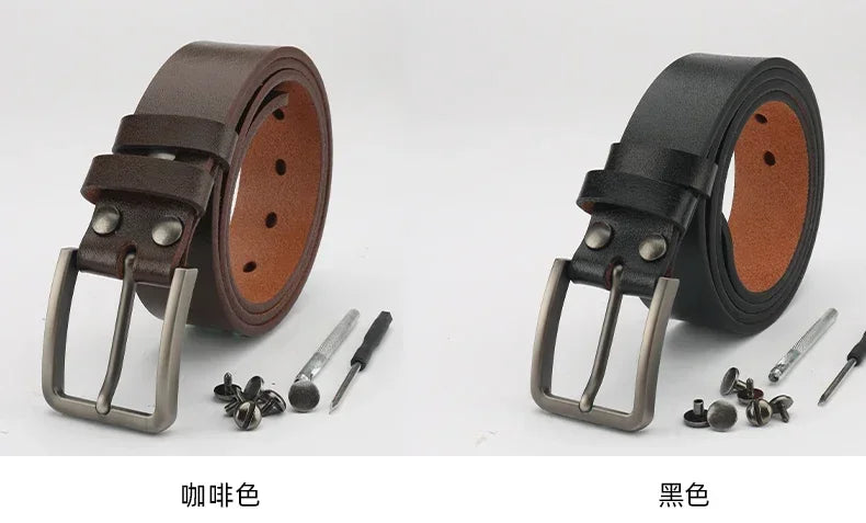 Leather Belt for Men Made From Genuine Whole Cowhide, Trimmed Edge Belt, Cowhide in Natural Color, Casual and Retro Style,