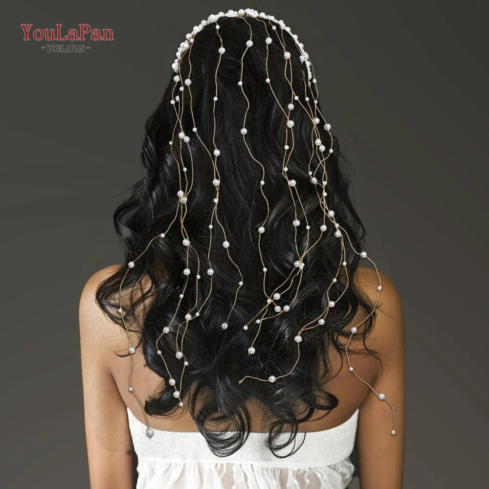 YouLaPan Pearls Tiara Wedding Headwear Handmade Beaded Tassels Headband for Bridal Woman Dress Jewelry Accessories HP610