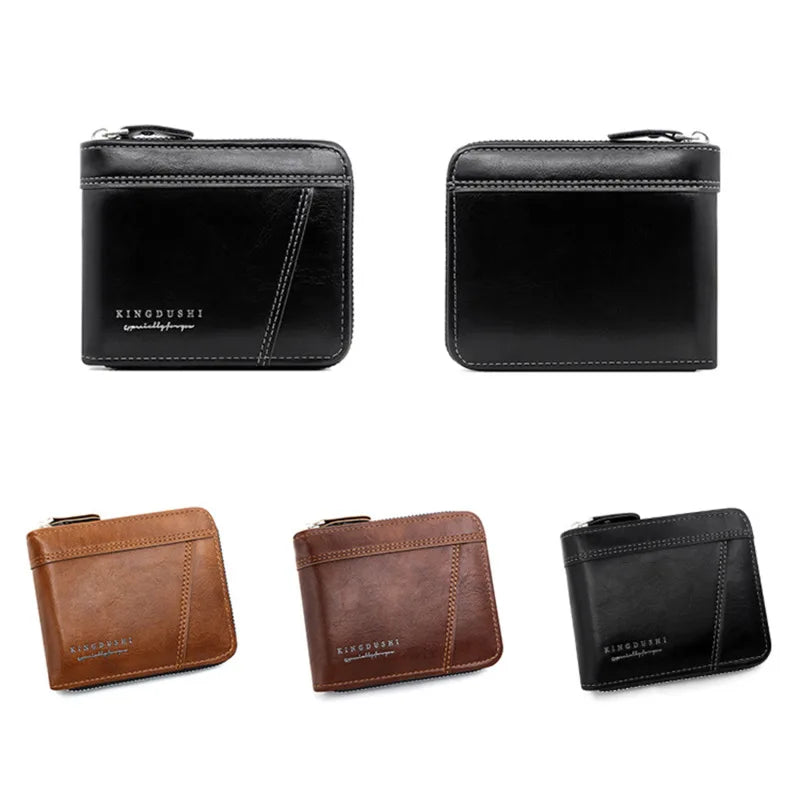Leather Men’s Wallet Luxury Mens Purse Male Zipper Card Holders with Coin Pocket Rfid Wallets Gifts for Men Money Bag