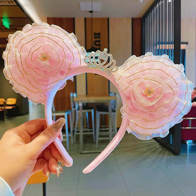 Adorable Sweet Rainbow Mouse ears veil Headband Gradient Butterfly Knot Hairband Theme Fresh Style Women's Hair Accessories