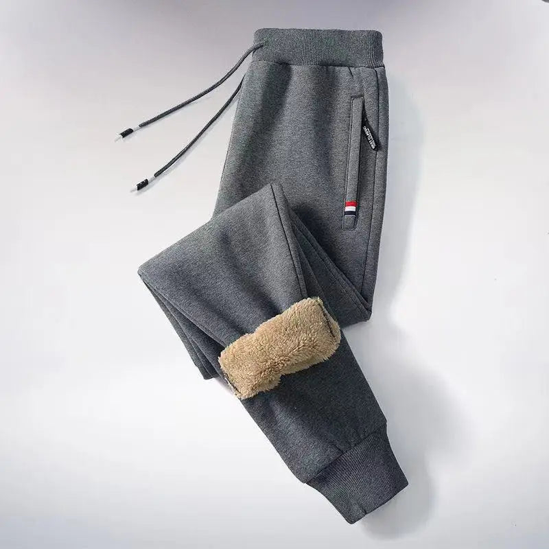 Winter Lambswool Warm Casual Pants Men's Fitness Jogging Sweatpants Male Solid Drawstring Bottoms Fleece Straight Trousers M-5Xl (Available)