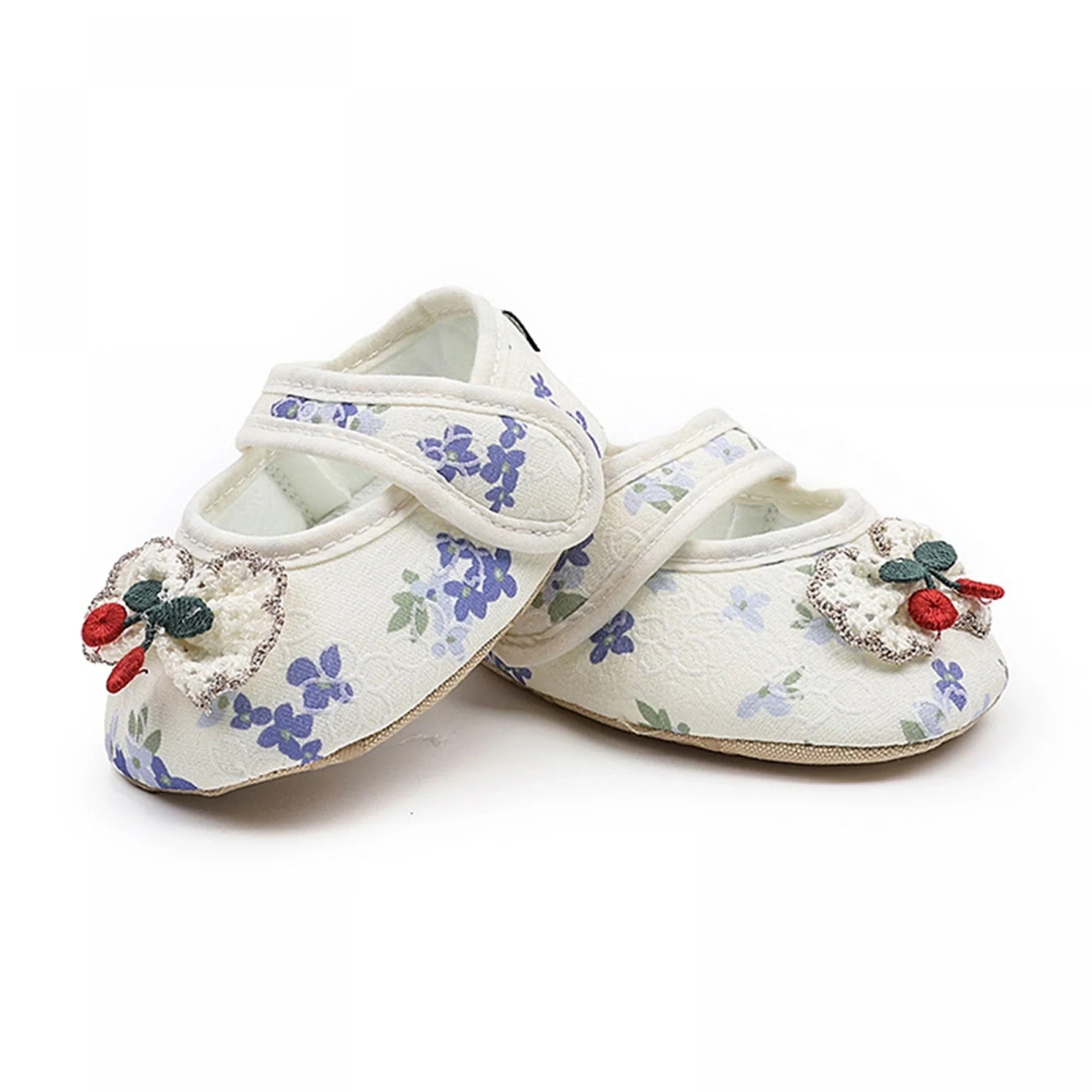 Baby Girls Moccasins Cute Cherry Decor Floral Print Soft Sole Flat Shoes Prewalker Anti-Slip First Walker Shoe