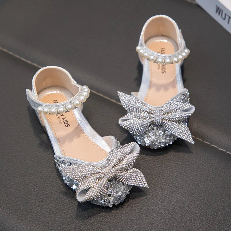 New Children Causal Dance Sandals Girls Rhinestone Flat Sandals Non-slip Fashion Kids Sequins Princess Performance Shoes