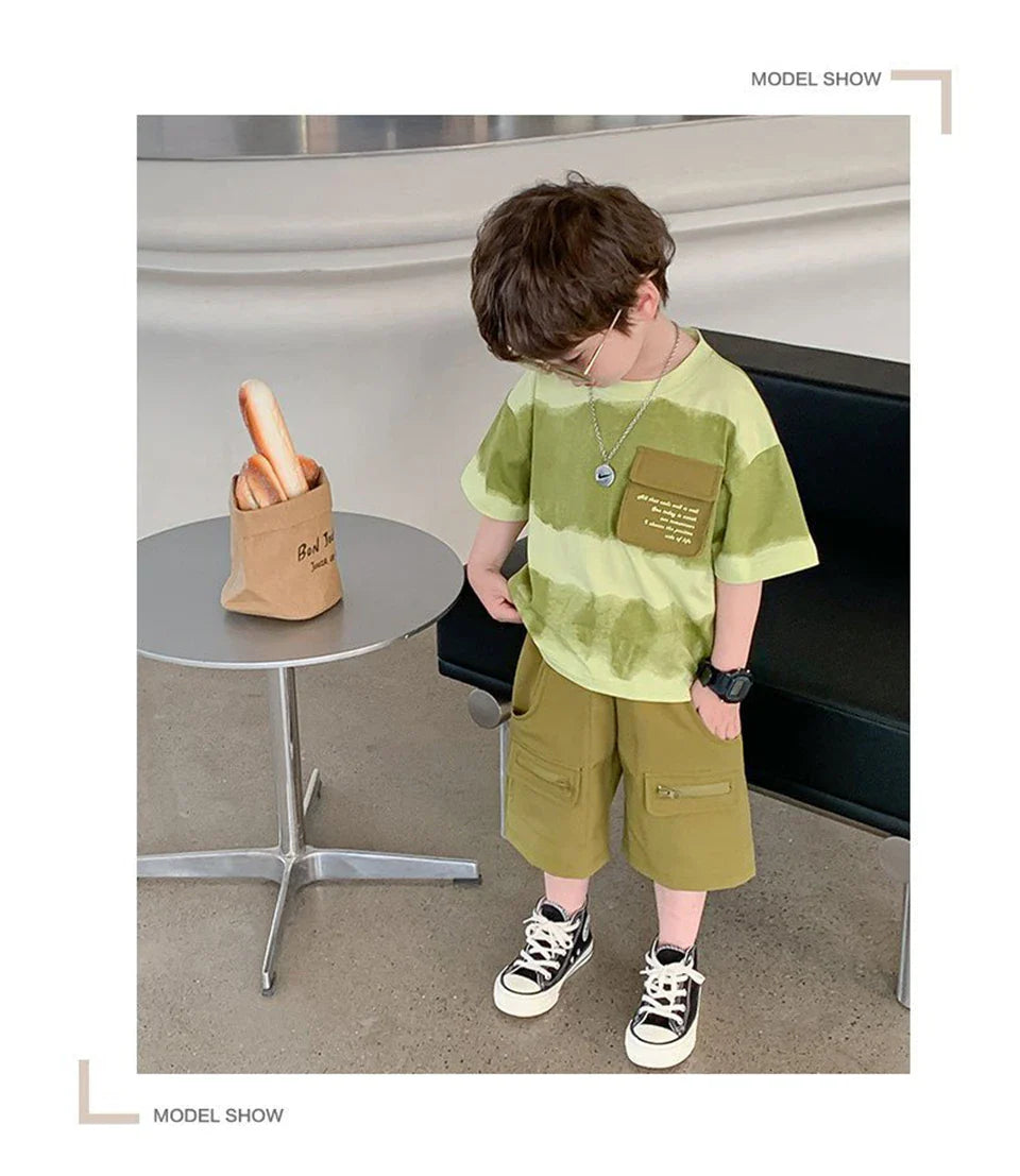 Boys Summer Clothes Set Camouflage Short Sleeve T-shirt + Cargo Shorts 2PCS Kids Casual Streetwear Outfit Two-piece set