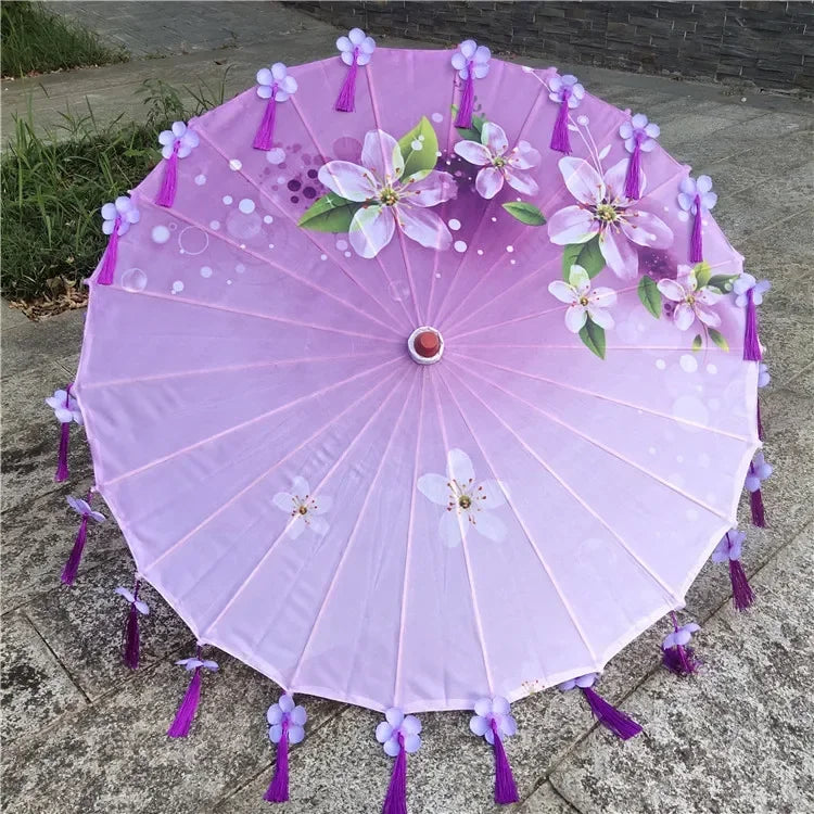 Women Umbrella Japanese Cherry Blossoms Tassel petal umbrella Chinese Style Oil Paper Umbrella