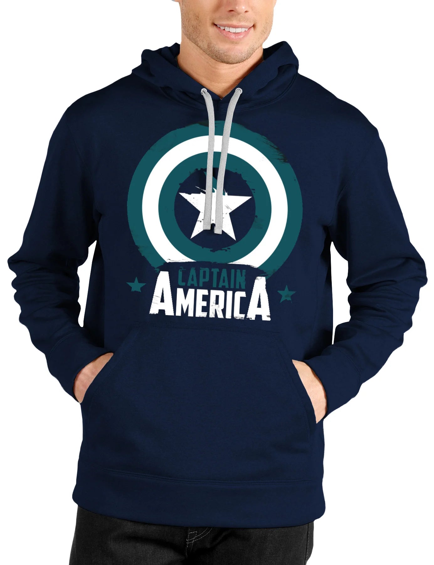 Men Women Loose Hoodie Autumn Winter Casual Jogging Fitness Captain America Shield Print Cotton Pullover Daily Wear Comfort