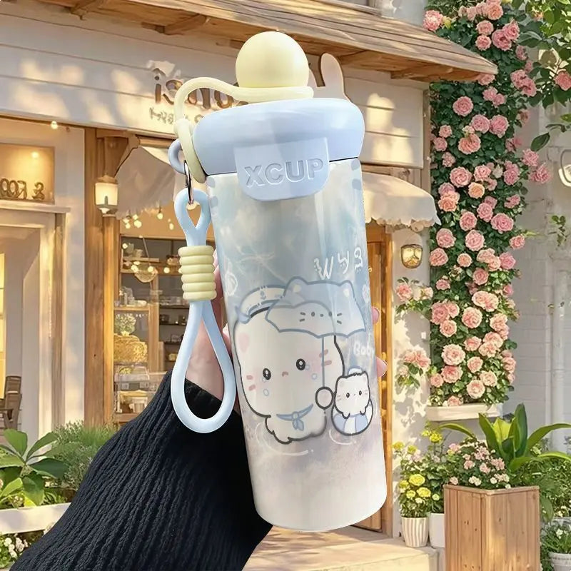 600ml Sanrio Hello Kitty Vacuum Thermos Cup SS316 Insulated Coffee Mug with Lifting Rope Portable Outdoor Drinking Water Kettle
