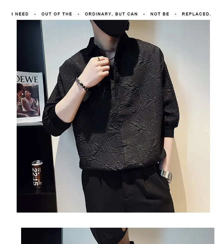 Short-sleeved Shirt Men's Loose and Versatile Five-point Sleeve 2025 New High-end Design Trendy Slim Half-sleeved Shirt