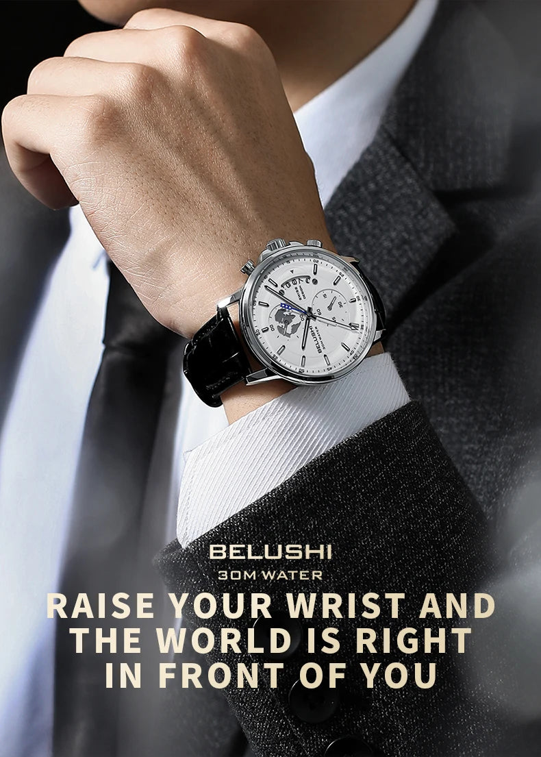 Mens Watches Waterproof Chronograph Sports Watches Men Quartz Wristwatches Brand Luxury Leather Watch For Men Casual Business