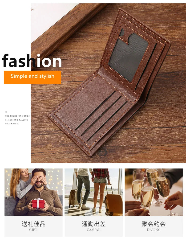 Men's Slim Money Clip Wallet Credit Card ID Holder Casual Male Leather Short Multi Card Holder Purses Business Man Bifold Wallet