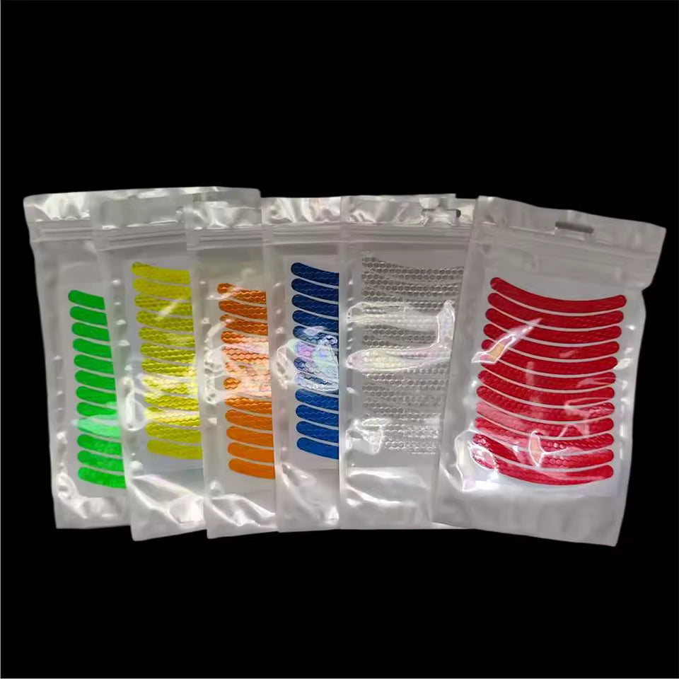12Pcs/set Car Wheel Stripe Reflective Stickers Night Reflectors Adhesive Safety Decoration Waterproof Tapes For Bicycles Helmet  (Available)