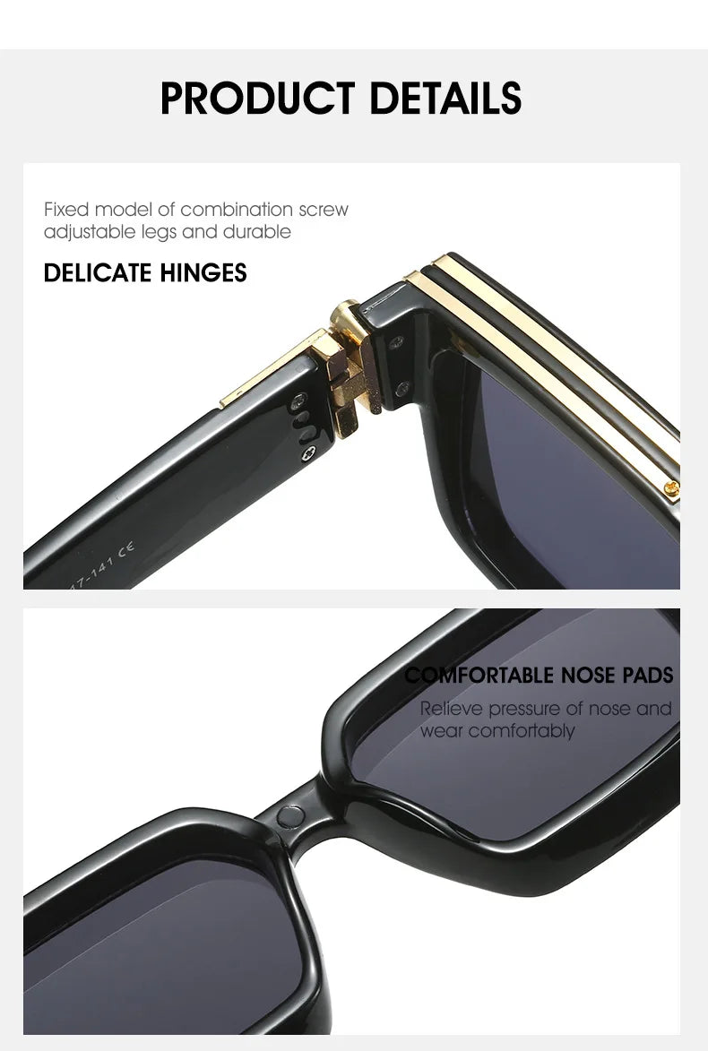 Millionaire Sunglasses For Men Vintage Square Sun Glasses Fashion Retro Sunglasses Women Trendy Luxe Gafas De Sol Hombre Lunette