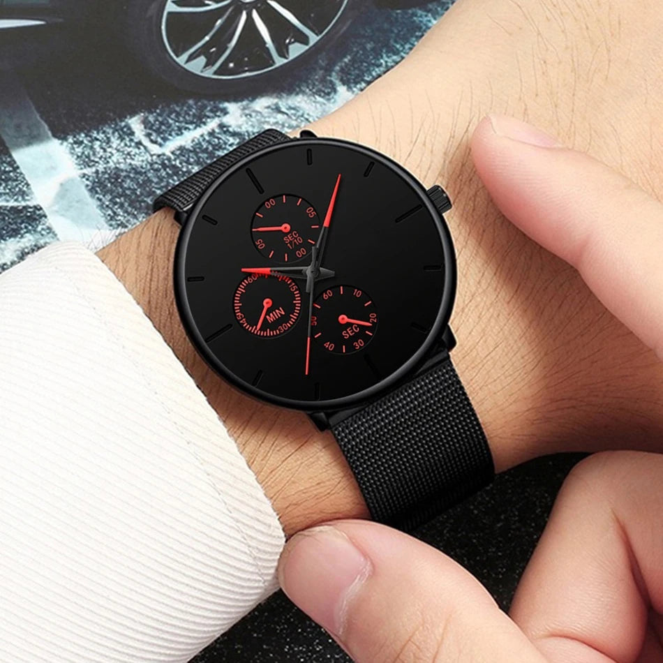 Mens Luxury Watches for Men Business Casual Ultra Thin Clock Male Stainless Steel Mesh Belt Quartz Watch relogio masculino