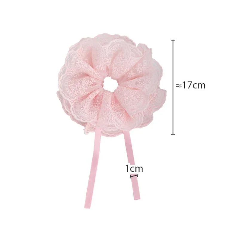 Sweet Drawstring Bow Lace Hair Scrunchies For Women Elastic Hair Bands Ponytail Holders Girl Hair Accessories