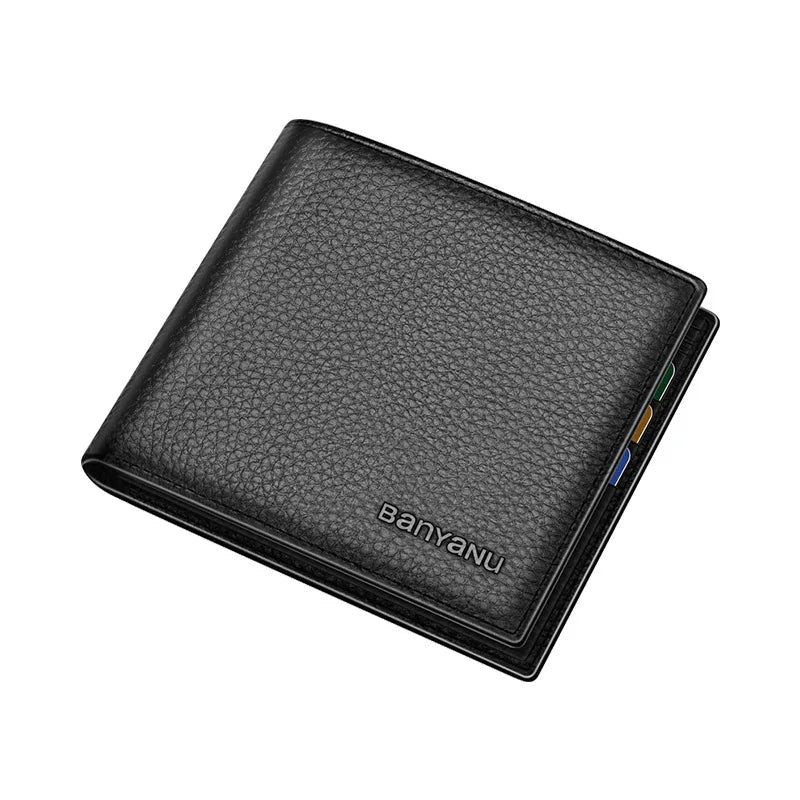 Business Man Wallet Simple Design Bifold Cowhide Genuine Leather Credit Card Wallet for Men Birthday Gifts