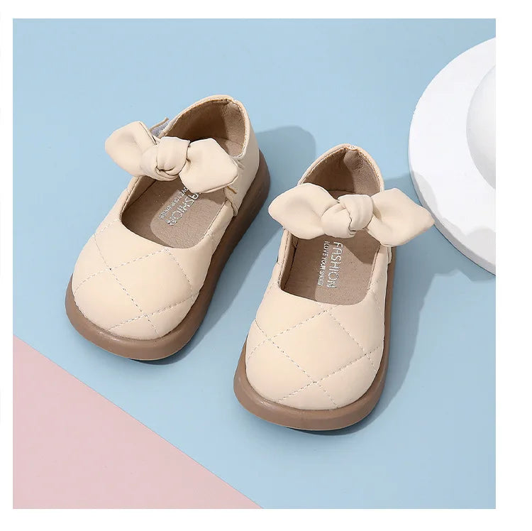 Children's Leather Shoes Non-slip Soft Bottom Kids Mary Jane Shoes Fashion Solid Color Bowknot Girls School Causal Single Shoes