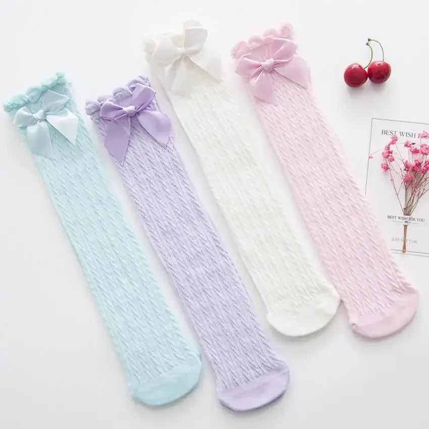 Brand Baby Girls Sockings Knee High with Bows Cute Baby Socks Long Tube Kids Leg Warmers Girl Tights Bow Christmas gift