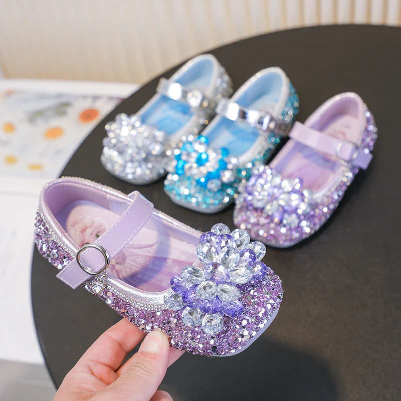 Disney Cartoon Pattern Elsa Princess Crystal Shoes for Girls Fashion New Style Baby Girl Low Heels Sandals Summer Fall Children