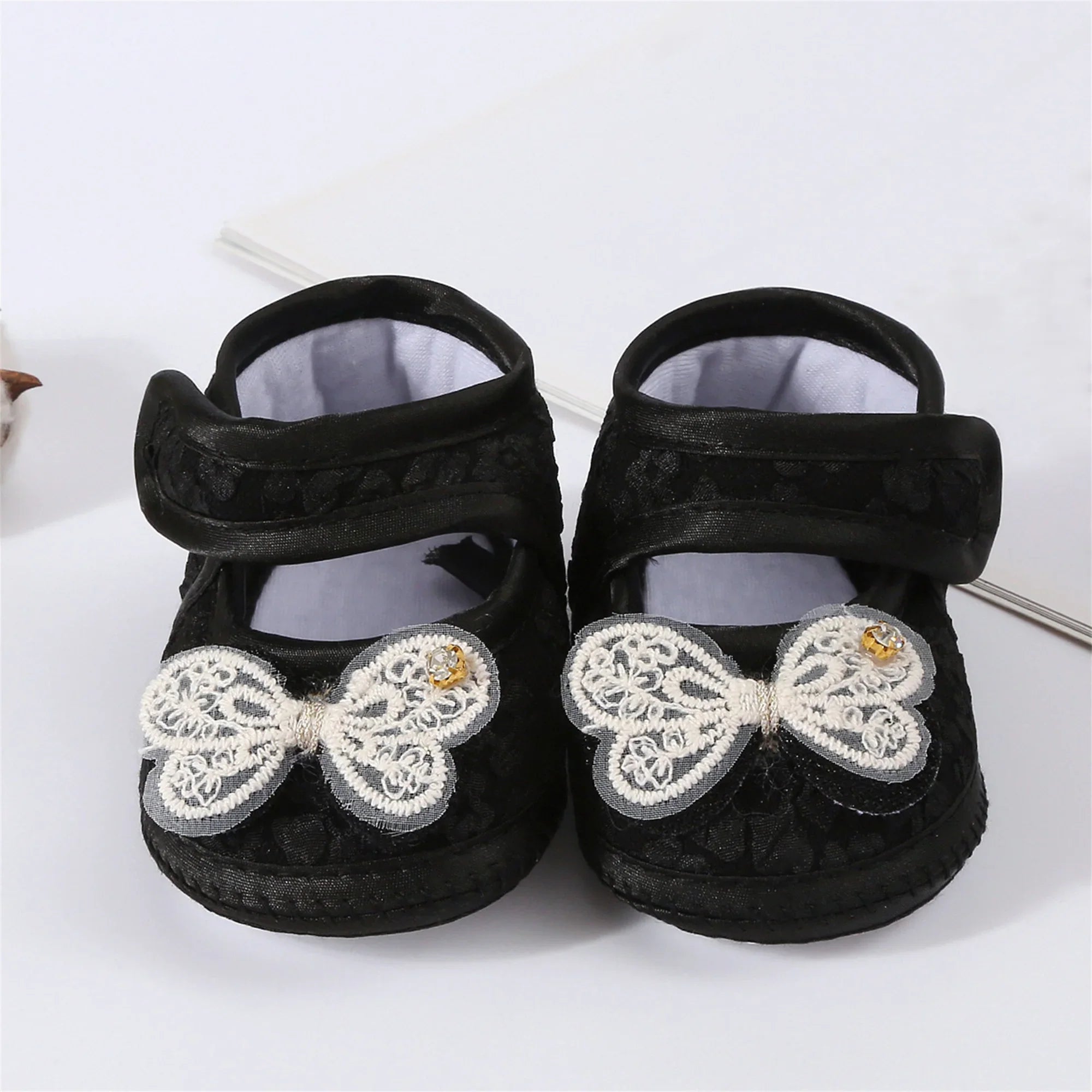Baby Girls Princess Shoes and Turban Hat Set Bow Decor Lace Soft Non-slip Bottom First Walking Shoes