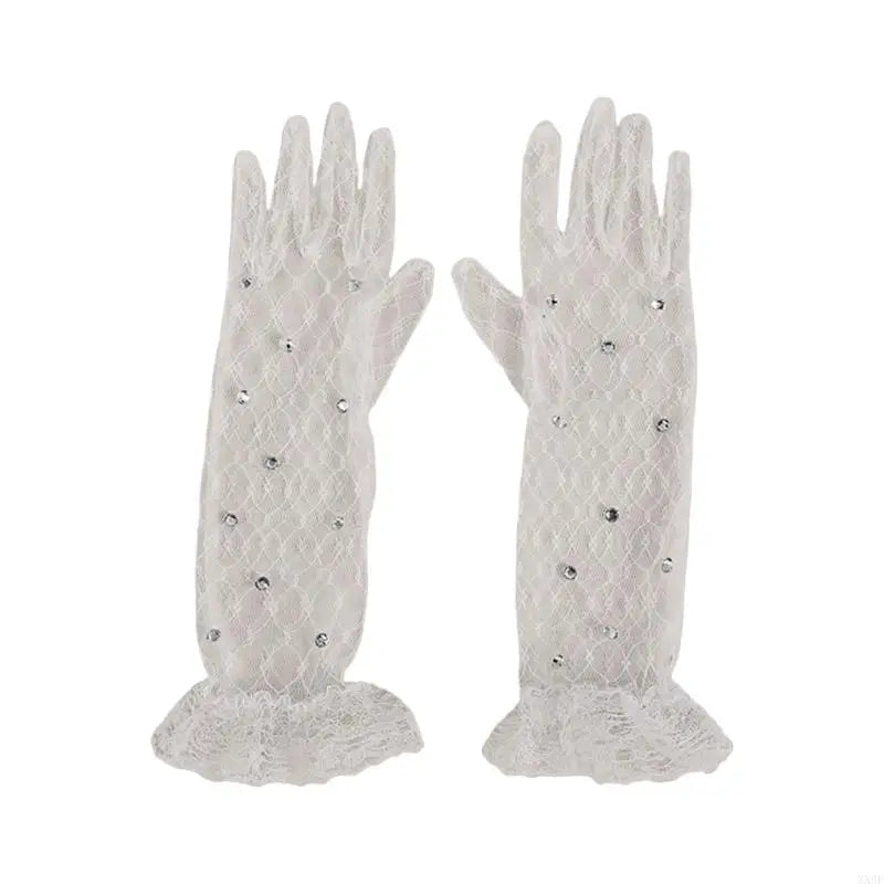 1 pair Lace Gloves for Little Kids Ages 3 to 12 Year Flower Girls Mittens White