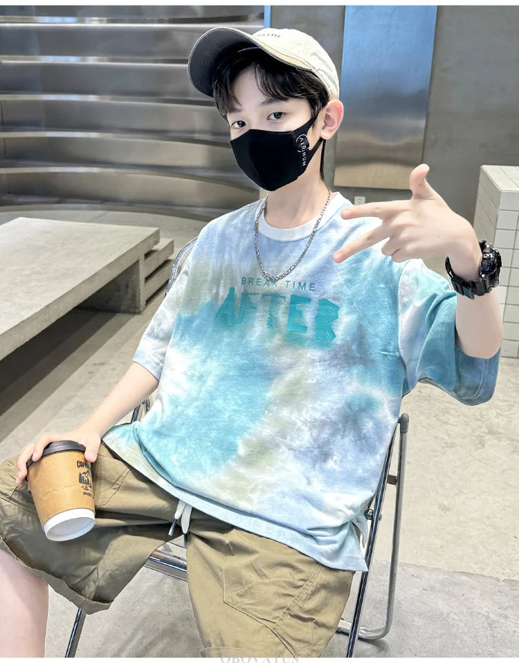 Korean Child Tee Top Clothing School Kids Summer Short Sleeve T-Shirt for Boys O-Neck Casual Tshirt Kids Luxury Clothes Costume