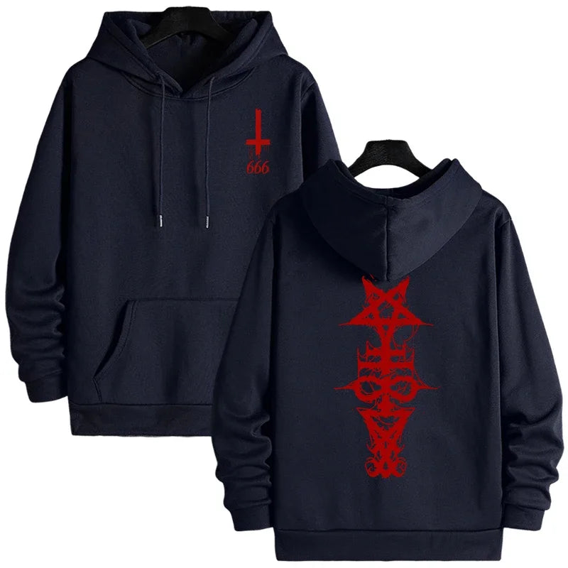Mens Gothic Hoodie Satanic Symbol Print Street Fashion Warm Pullover Autumn Winter Male Home Outdoor Comfort Casual Sweatshirt