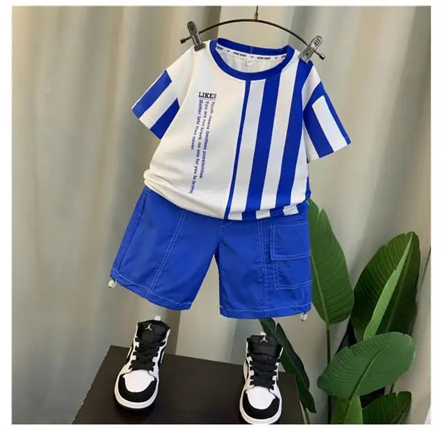 Summer Boy Clothing Suit New Children's Clothes Set Boys Short Sleeve T-Shirt Shorts 2 Piece Set Kids Sportswear Suit 2 4 6 8Y [Avaiilable]