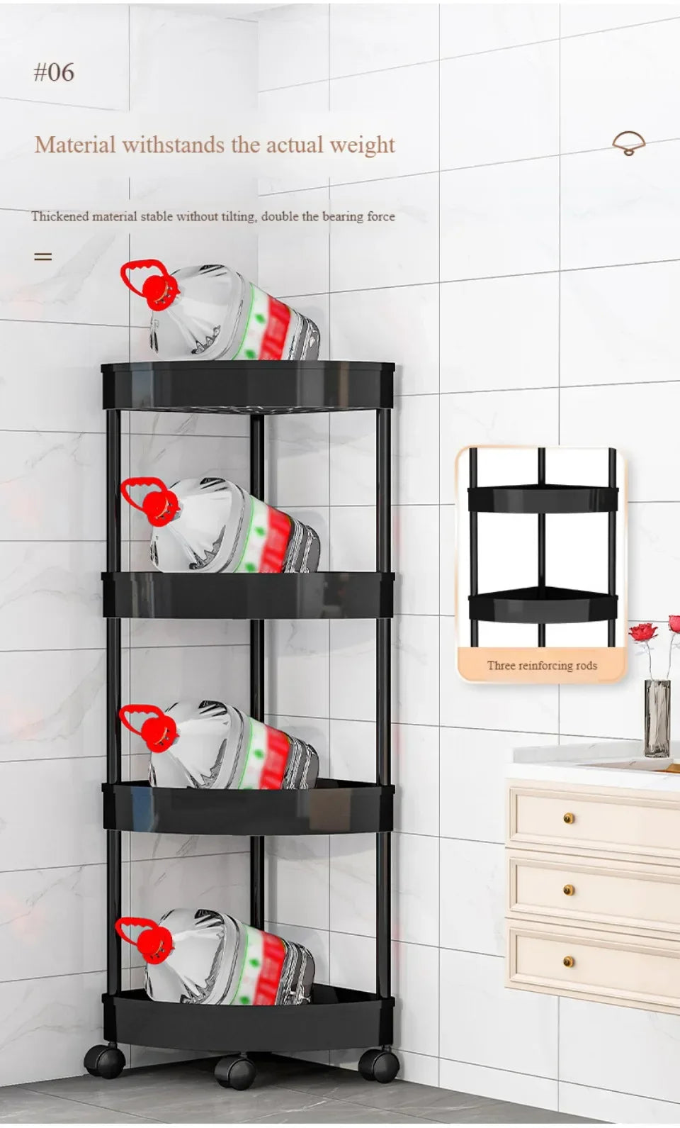 Tier Storage Shelf Rolling Cart Movable Bathroom Corner Triangle Shelfs Bathroom Corner Cabinet Shelf Rolling Storage Cart