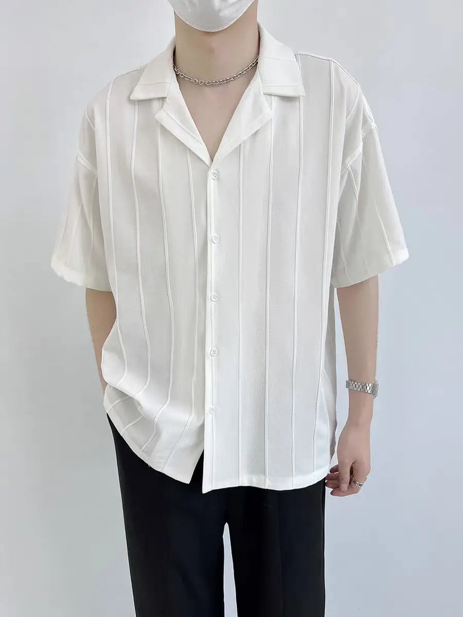 Striped Shirts and Blouses for Men Short Sleeve Man Tops Cotton Regular Original Xxl High Quality Asia with Collar S I Clothing