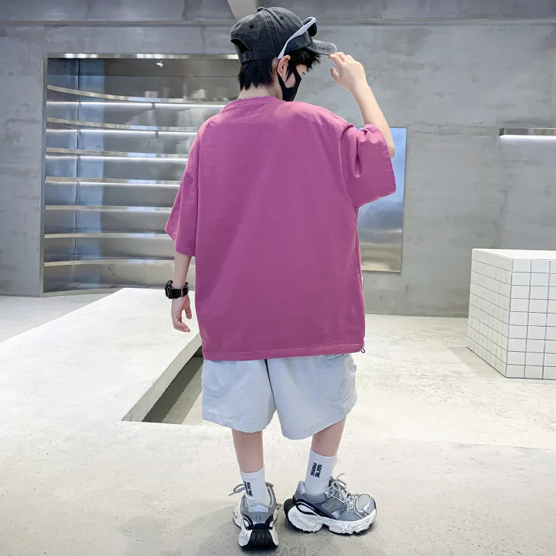 Summer Kids Outfit Sets for Boys Short Sleeve T-shirt Shorts 2PS Clothing Set Tweens Child Tracksuit Top and Bottom Clothes Set  (Available)