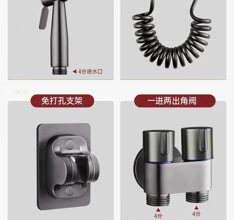 Handheld Toilet Bidet Faucet Sprayer Stainless Steel Bathroom Bidet Spraye Set Hand Sprayer Shower Head Self Cleaning No Punch