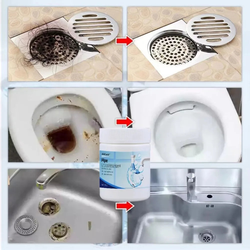 Anti-Clog Drain Pipe Cleaner Fast-Acting Hair & Grease Dissolver Safe for Pipes Kitchen Bathroom Septic, Toilet Bowl Cleaner
