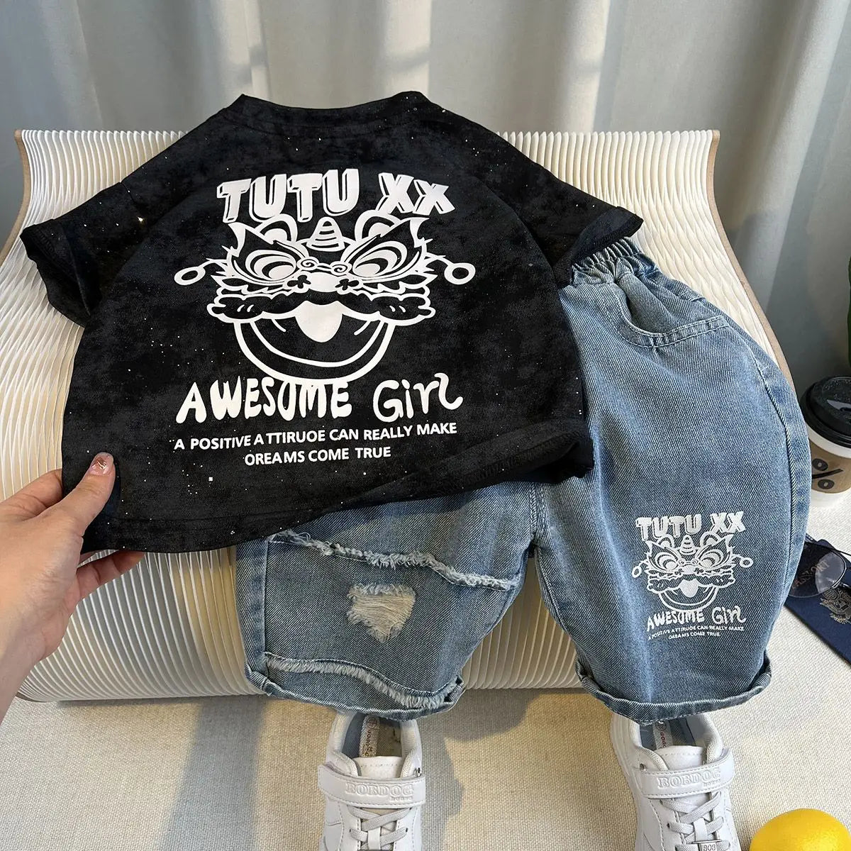 Korean Children's Summer Clothes Kids Set Outfits Boys 2025 Handsome Sleeveless&Short Sleeved T-shirt Denim Shorts 2-piece Set