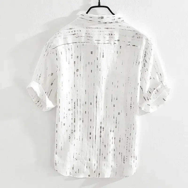 Summer Men Clothing 2025 New Fashion Casual Versatile Shirt Short-sleeved Top Loose Printed Thin   (Available)