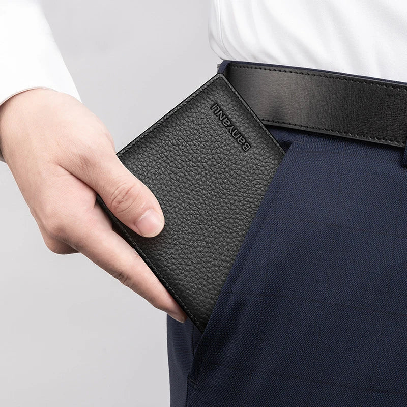 Business Man Wallet Simple Design Bifold Cowhide Genuine Leather Credit Card Wallet for Men Birthday Gifts