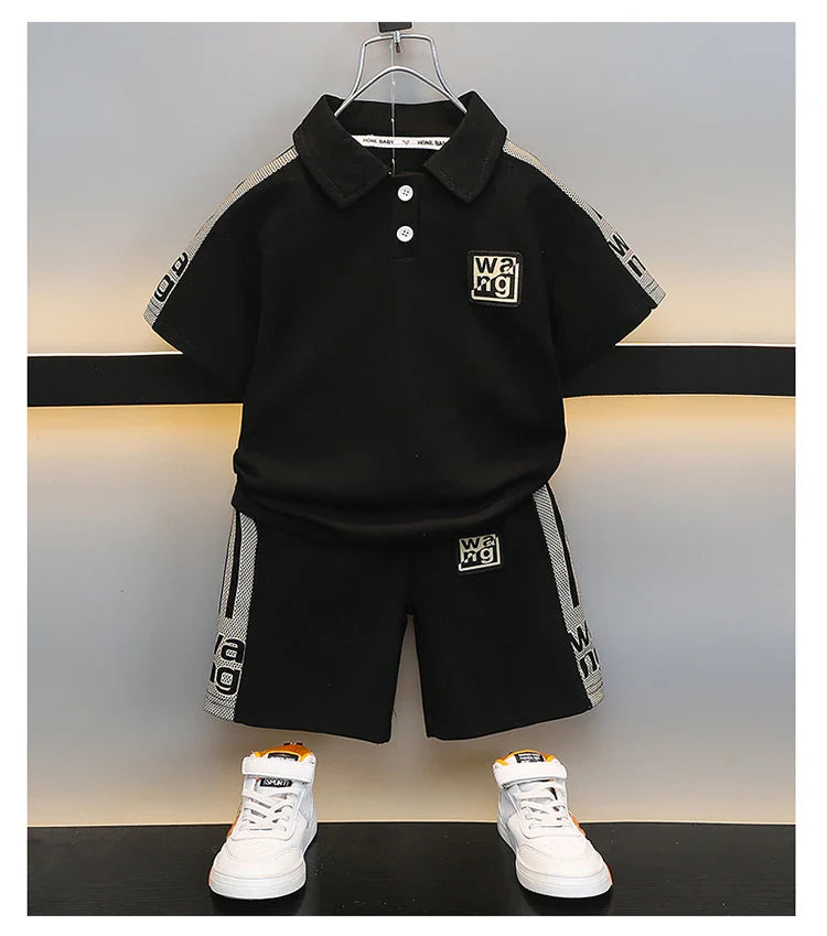 Boys Summer Polo Shirt Set New Baby Short-sleeved Two-piece Set Boys Children's Foreign Children's Clothing