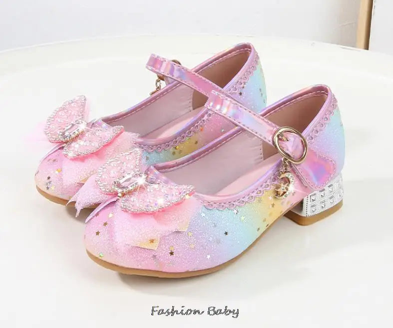 Princess Shoes Children Shoes Round-Toe Soft-Sole Big Girls High Heel Princess Crystal Party Shoes Single Shoes