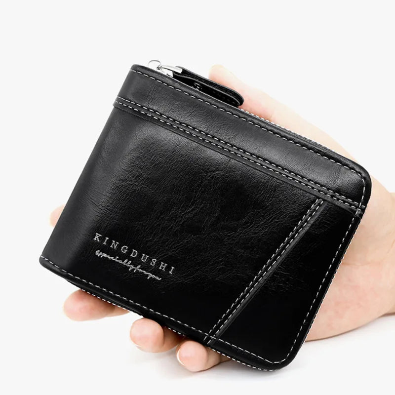Leather Men’s Wallet Luxury Mens Purse Male Zipper Card Holders with Coin Pocket Rfid Wallets Gifts for Men Money Bag