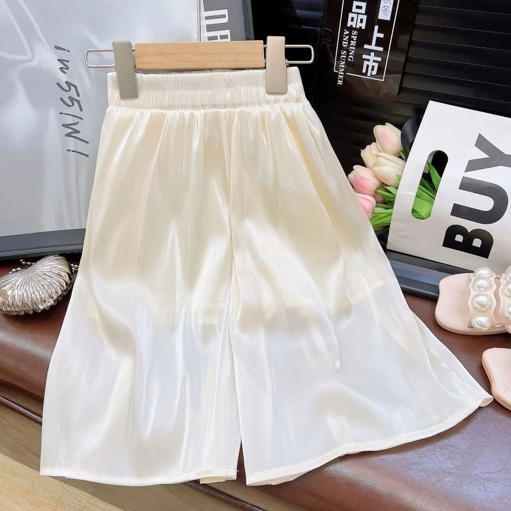 Bear Leader Summer Korean Version Girl Suits Flying Sleeve Round Neck Doll Shirt + wide Leg Pants 2-Pcs Set Kids Clothing