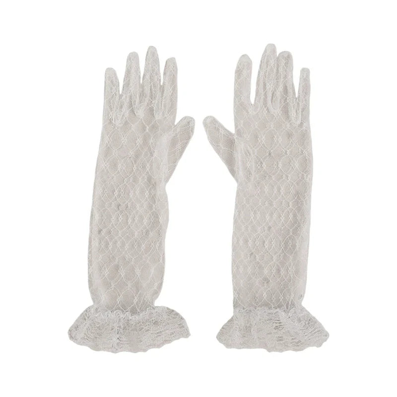 1 pair Lace Gloves for Little Kids Ages 3 to 12 Year Flower Girls Mittens White