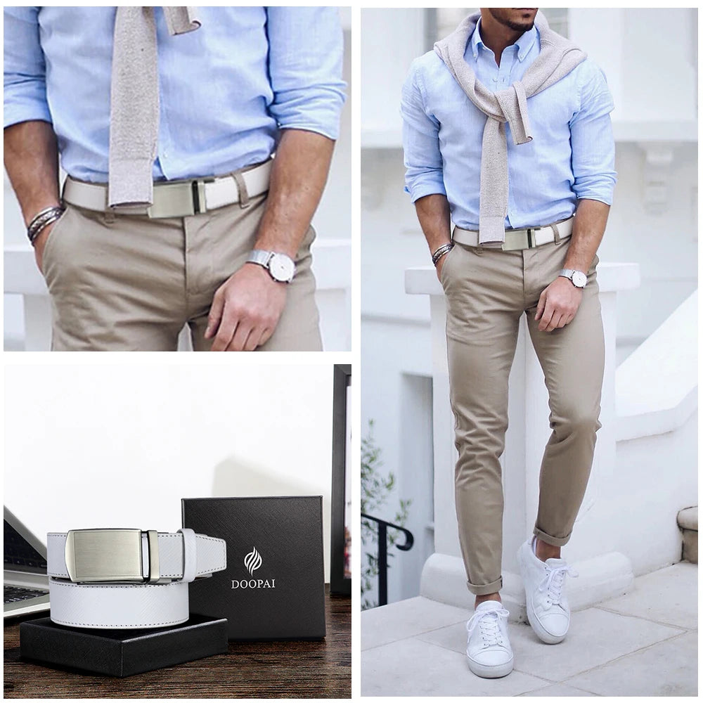 DOOPAI New Mens Belt Hollow Automatic Mens Belt Genuine Leather Luxury Belt  For Men Belt Male Strap Male Metal Automatic Buckle