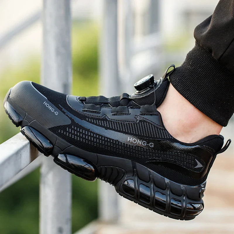 Men's Work Shoes  Rotary Buckle Work Sneakers Protective Shoes Safety Industrial Puncture-Proof Anti-Smash Steel Toe Shoes (Available)