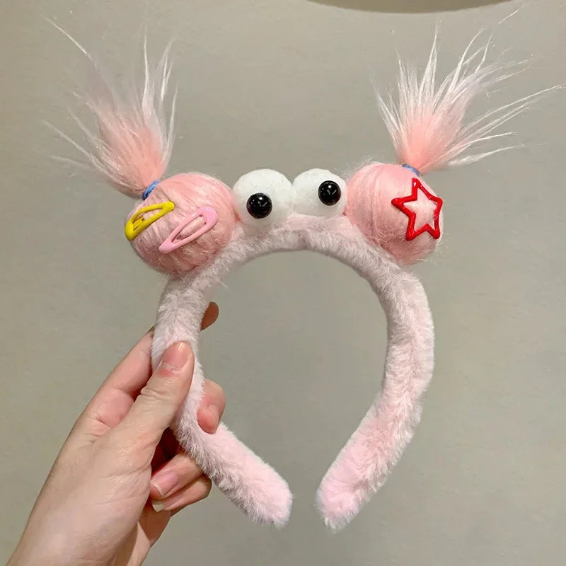 Girls Face Wash Headband Plush Skin Care Bath Shower Makeup Hair Band Soft Absorbent Cartoon Clown Doll Hair Accessories