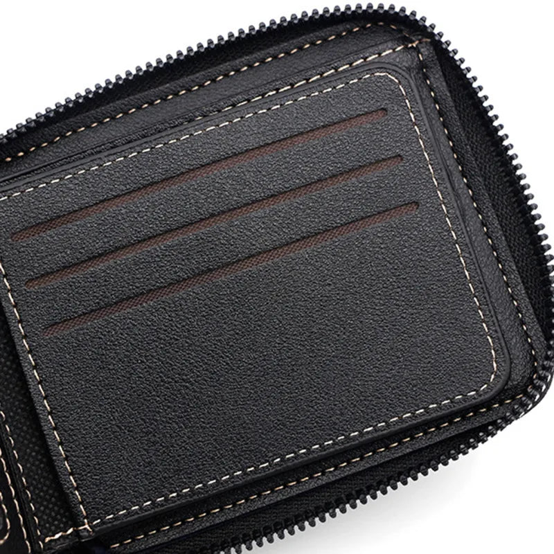 Leather Men’s Wallet Luxury Mens Purse Male Zipper Card Holders with Coin Pocket Rfid Wallets Gifts for Men Money Bag