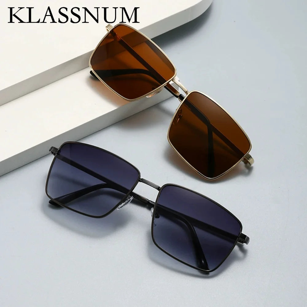 Vintage Men Large Frame Sunglasses Women Brand Designer Metal Classic Square Sun Glasses UV400 Punk Shades Driving Goggles