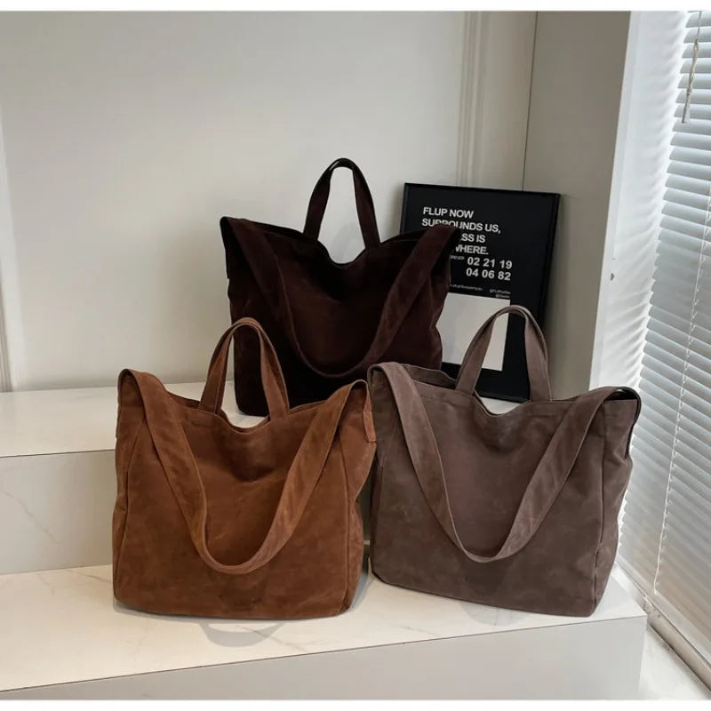 Women's Tote Bags  New Fashion Suede Vintage Large Shoulder Crossbody Bag for Woman Korean Female Student Bookbag Handbags